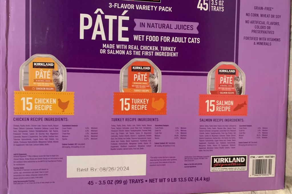 kirkland wet cat food pate ingredients box