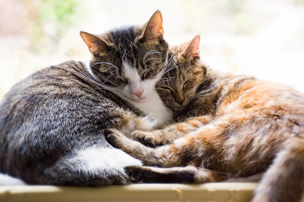 two tabby cats sleeping together