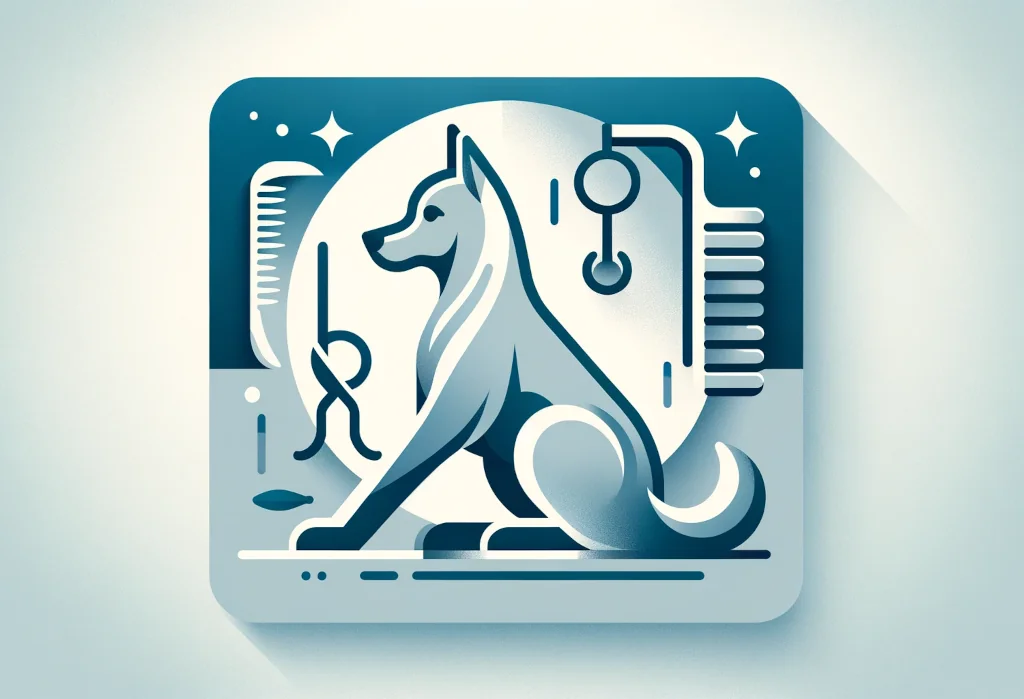 dog with raised paw and grooming icons, symbolizing limping after grooming