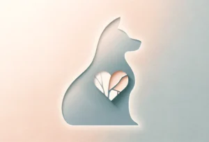 Stylized dog silhouette with a subtly fragmented heart shape