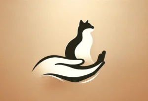 Stylized cat silhouette with a human hand reaching out gently