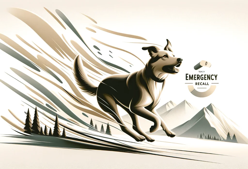 Minimalistic image of a dog swiftly responding to emergency recall