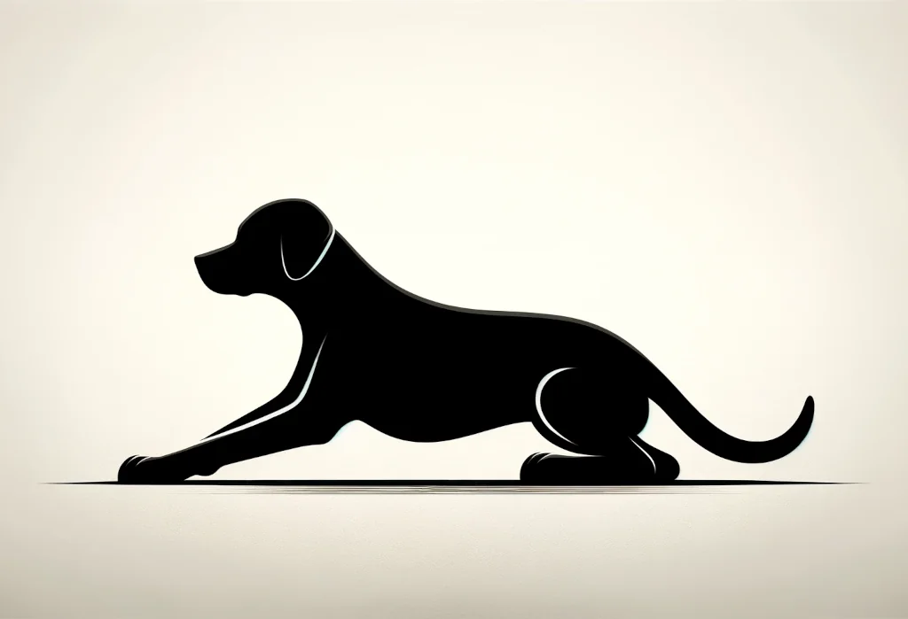 Dog silhouette in crawling position, symbolizing training command