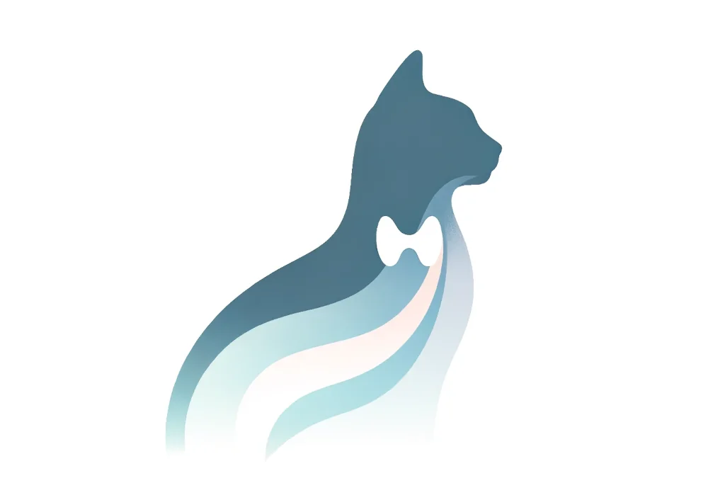 Graceful cat silhouette with a subtle thyroid gland symbol