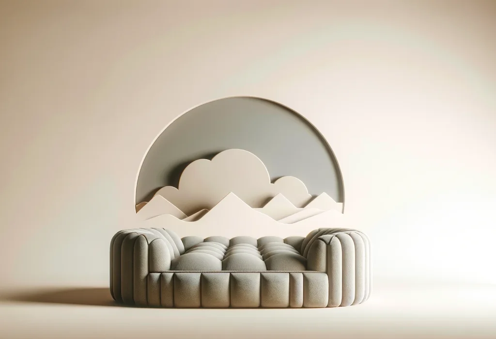 Minimalistic image of a sleek, modern dog bed in neutral tones