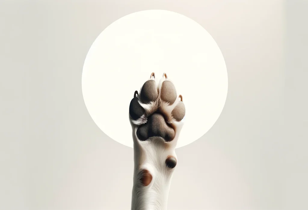 Dog's paw raised in a waving gesture