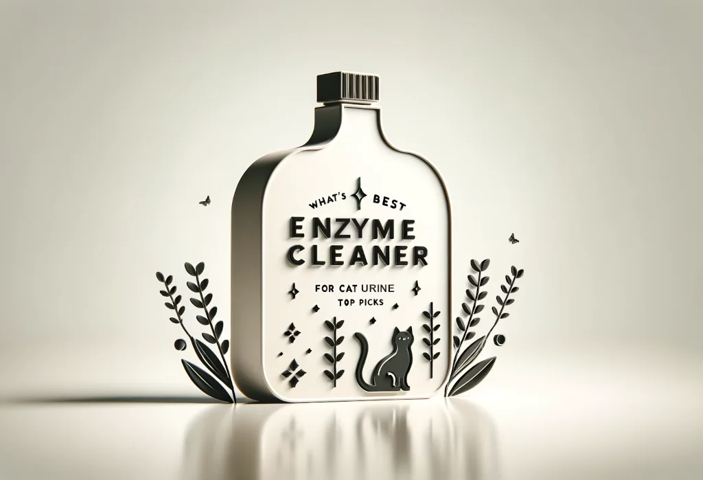 Minimalistic image of an enzyme cleaner bottle with cat silhouette