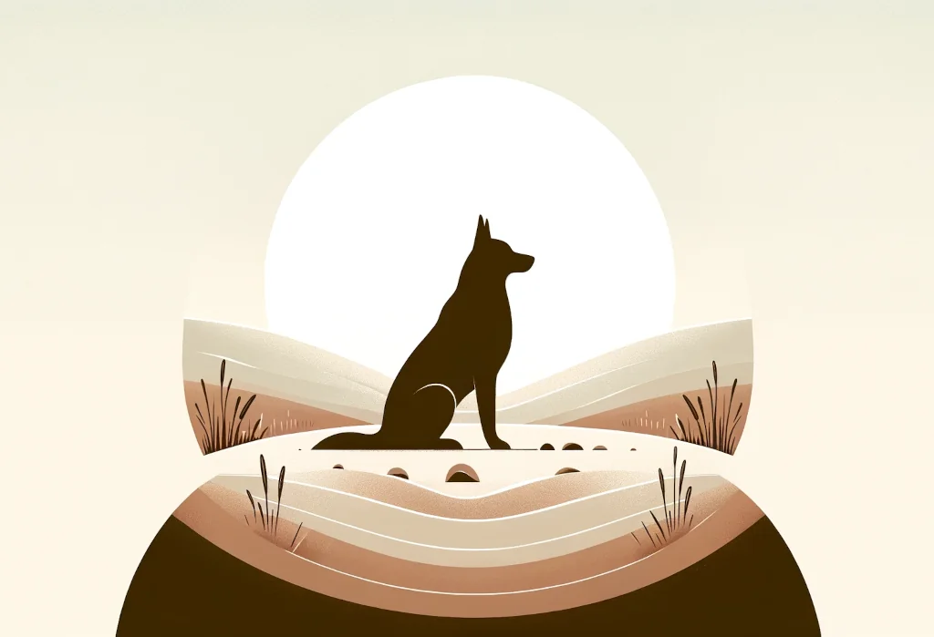 Minimalistic silhouette of a dog sitting calmly in soft tones