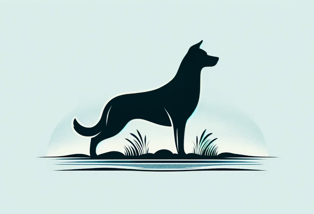 Minimalistic dog silhouette poised in a waiting position