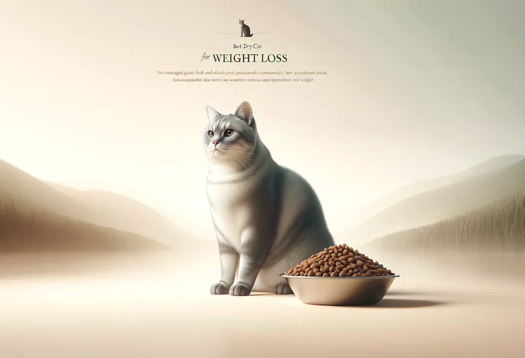 Gray cat beside bowl of dry cat food, indicating weight management