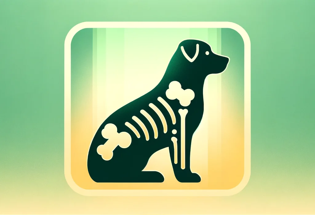 Dog silhouette with highlighted bone structure on gradient background