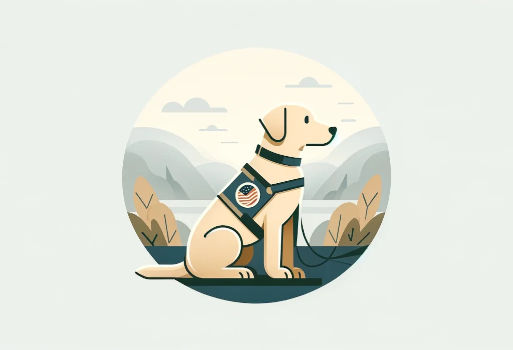 Minimalistic service dog in vest on a light background