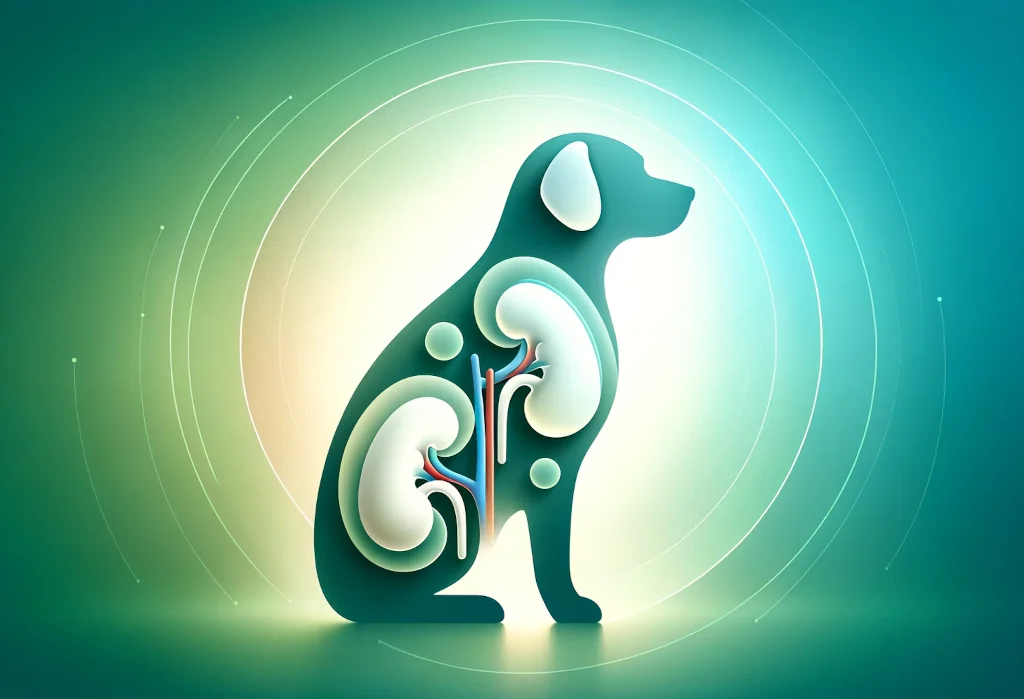 Dog silhouette with kidney shapes on health gradient background