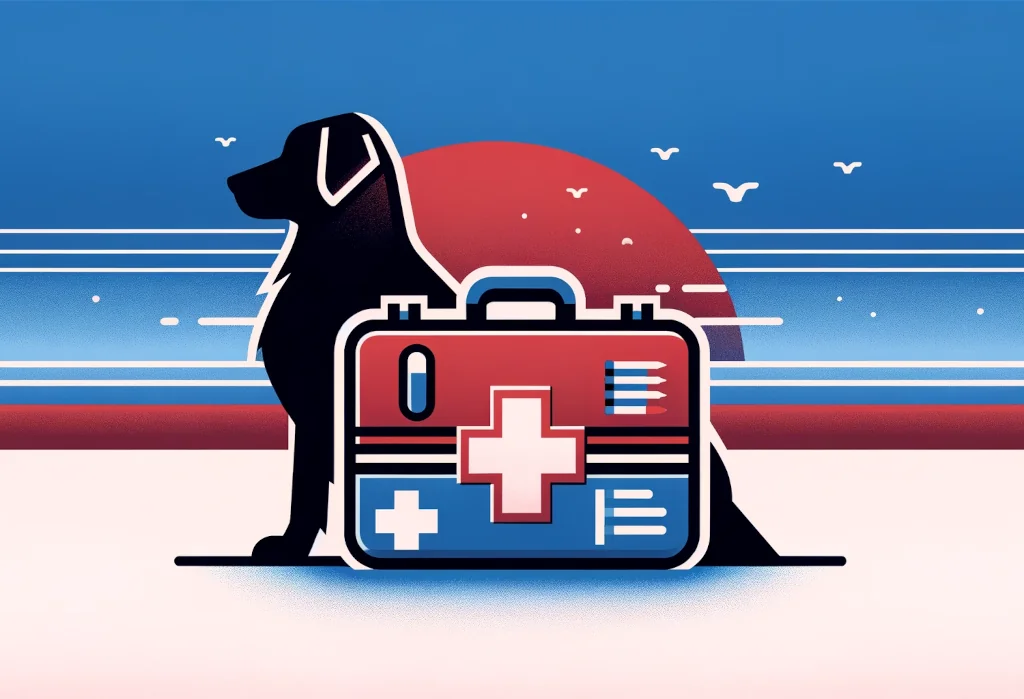 Dog silhouette with first aid kit on gradient background