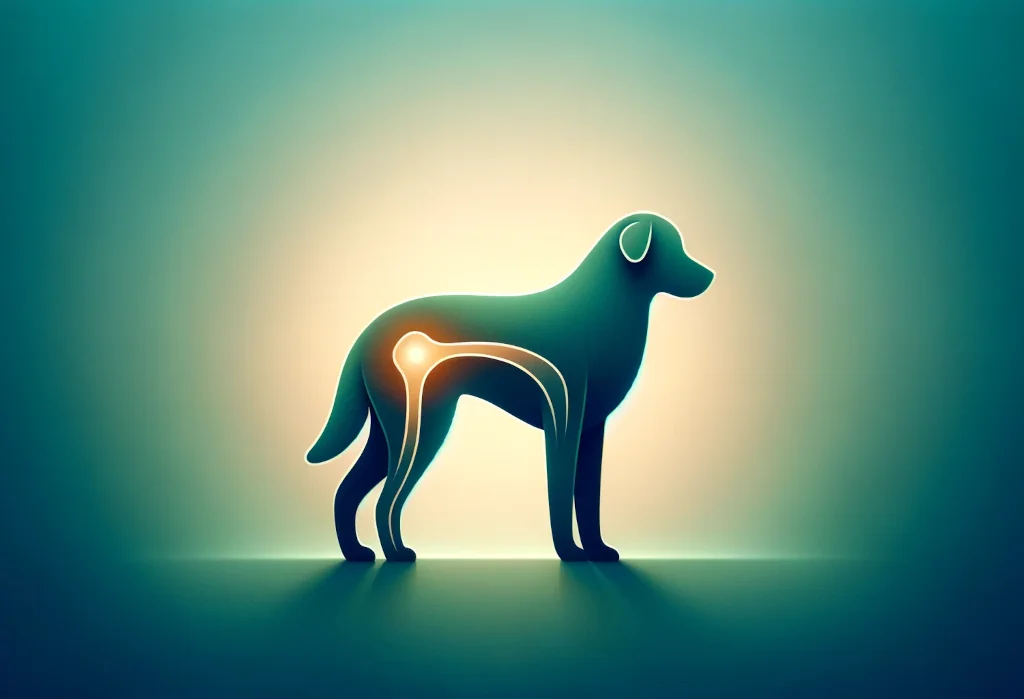 Dog silhouette with highlighted hip on gradient background