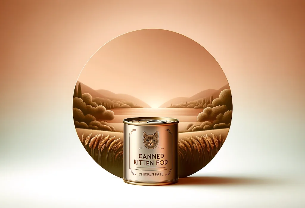 Elegant canned kitten food on a simple background