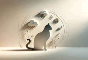 Cat silhouette with extreme weather symbols