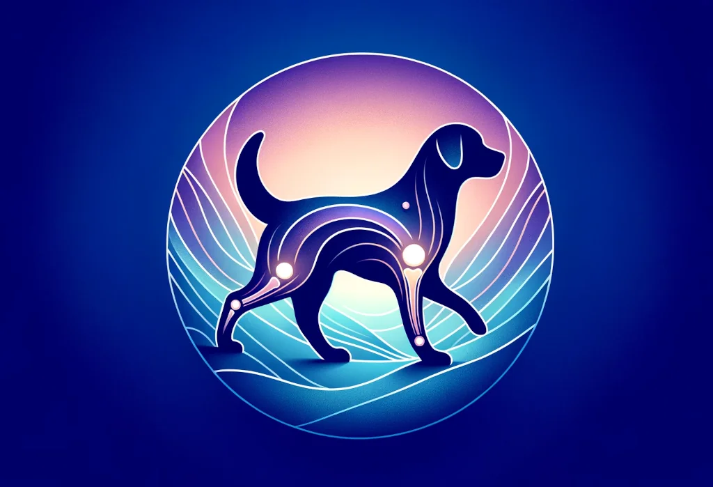 Dog silhouette with therapeutic lines on gradient background