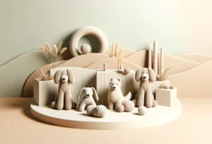 Minimalistic plush dog toys against a soft, neutral background