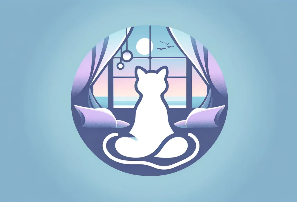 Relaxed cat silhouette in zen pose on soothing gradient background