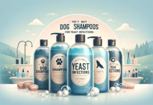 Five shampoo bottles for dogs with yeast infections