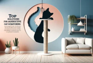 Cat silhouette with scratching post on interior gradient background