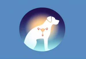 Dog silhouette with highlighted urinary tract on gradient background