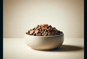 Bowl of diabetic-friendly dog food on a light surface