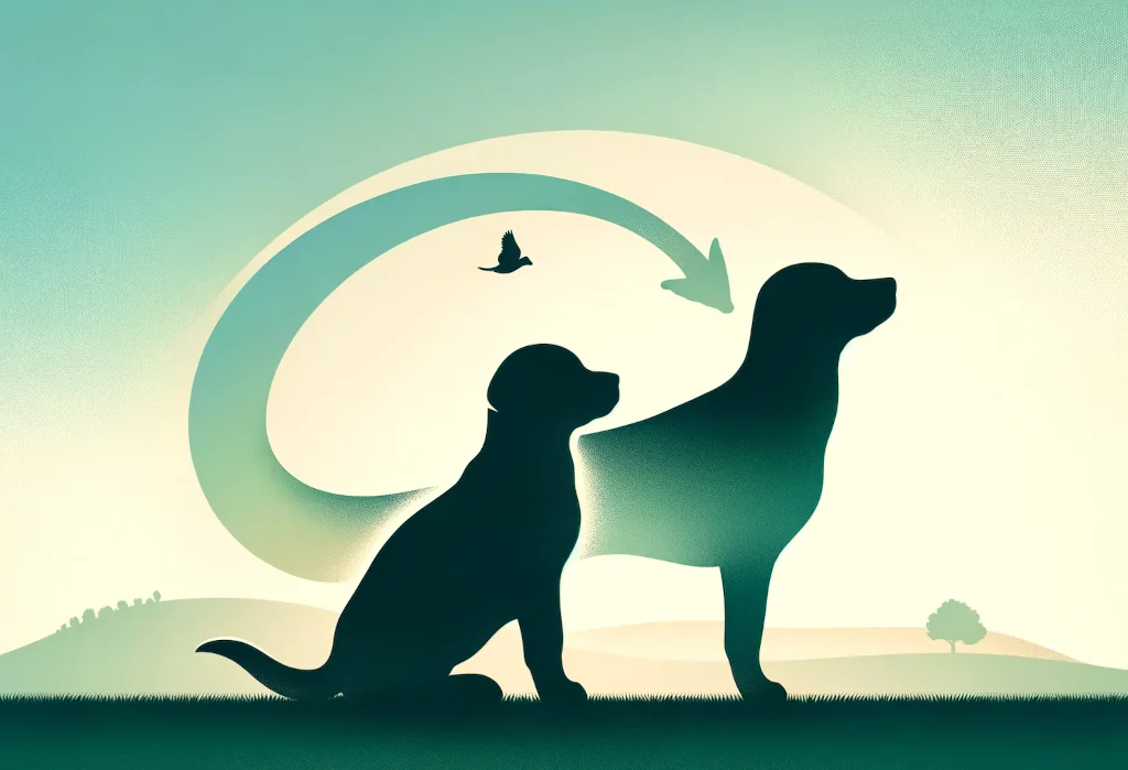 Puppy to adult dog silhouette symbolizing growth and nutrition