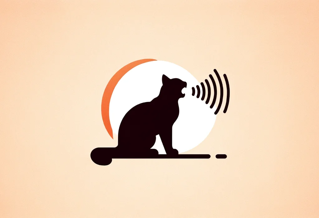 silhouette of a meowing cat with sound waves