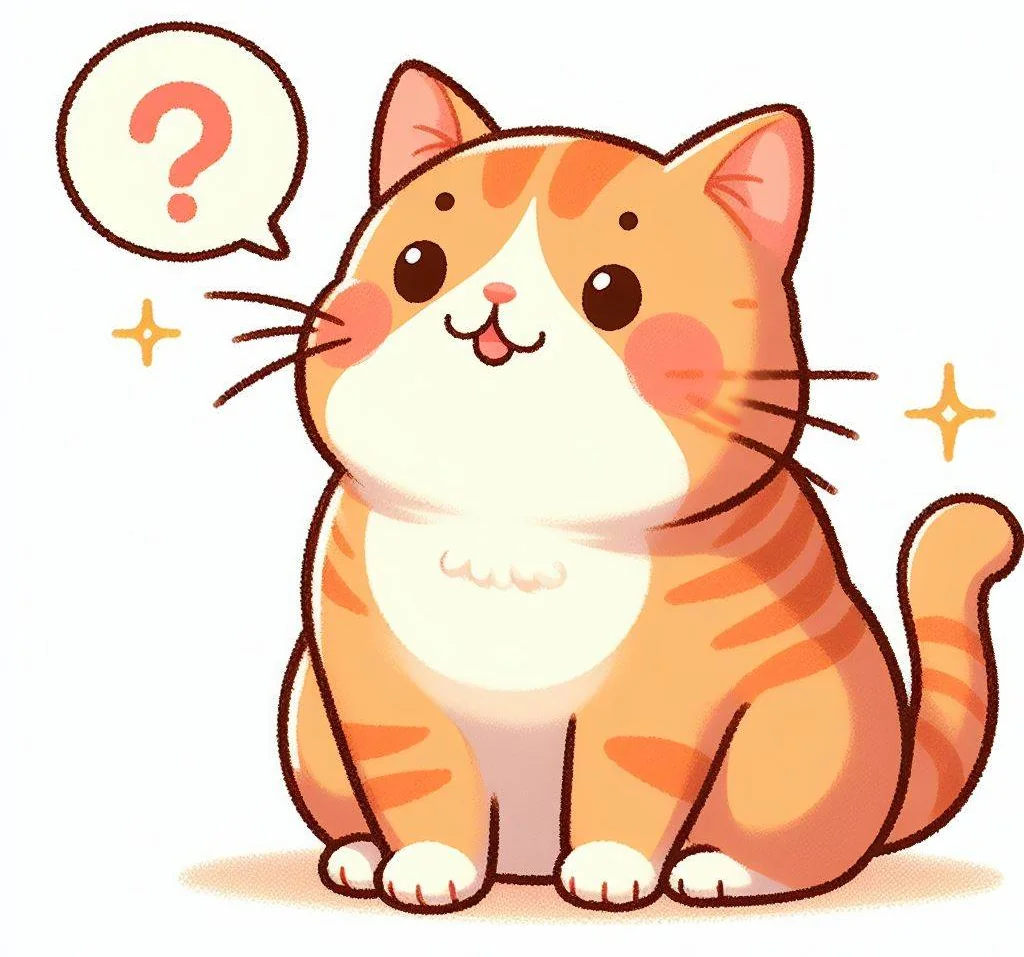 A cat with a speech bubble and a question mark