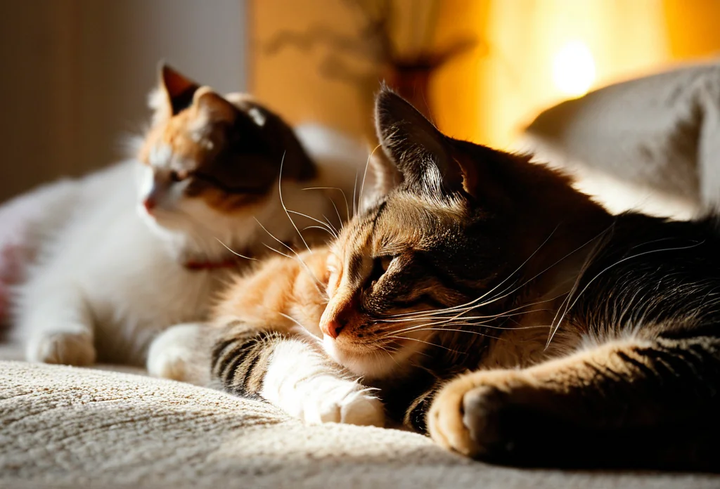 two cats resting next to each other