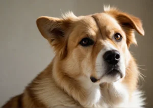 a close up of a dog's face, looking at the camera