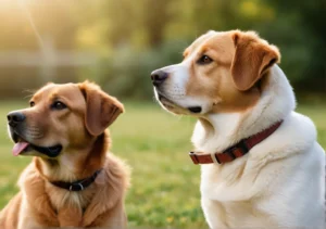 two dogs are sitting in the grass and looking at each other dog breeds