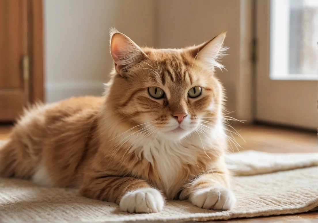 a cat is laying on the floor next to a dog's toy