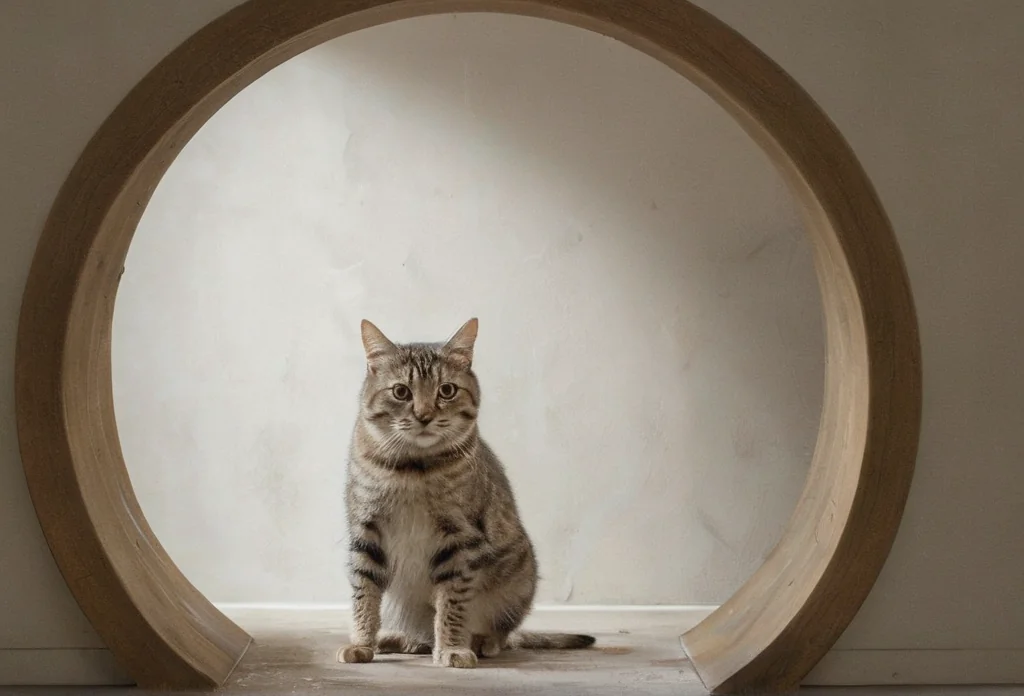 A cat sitting in a circle