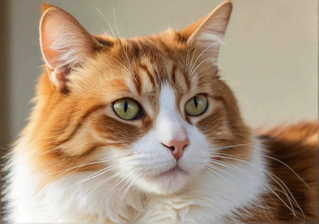 an orange and white cat with green eyes sitting on a window sie