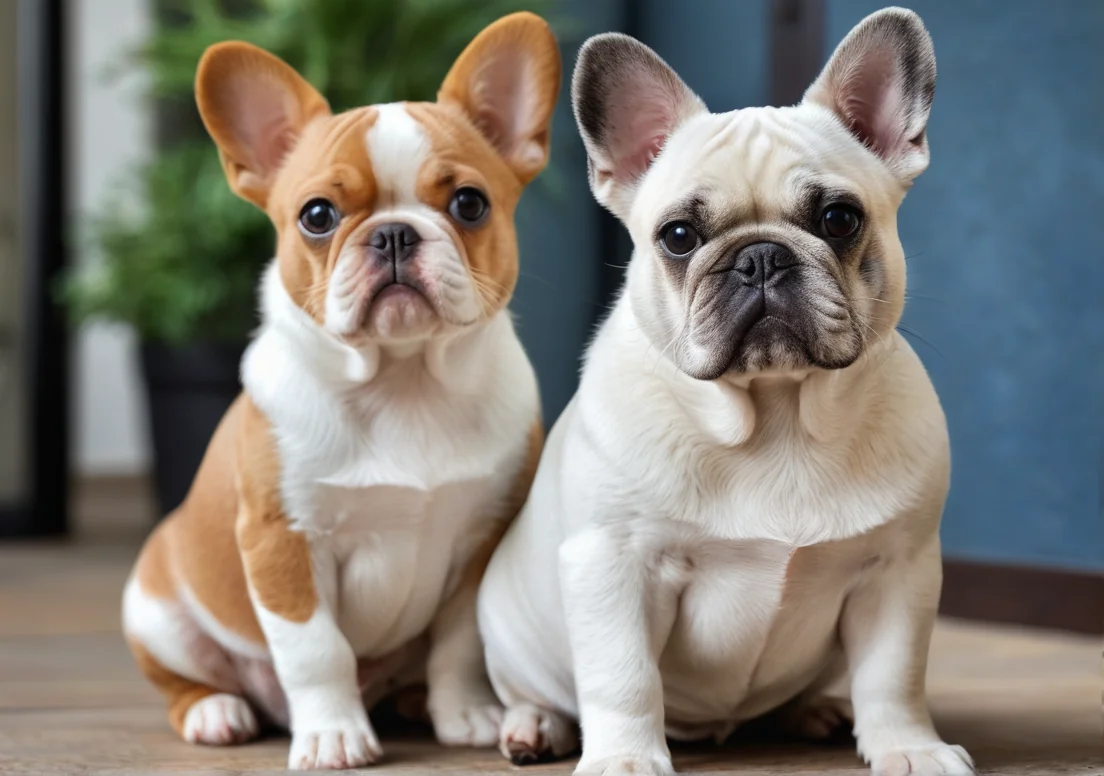 two small dogs sitting next to each other dogs on the floor looking at the camera