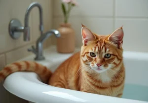 an orange cat in a bathtub