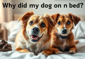 two dogs laying on top of a bed with the words why did my dog be?