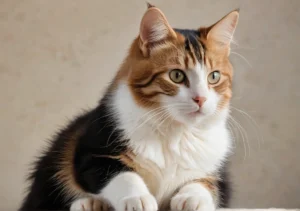 a cat sitting on top of a table next to a bowl of food