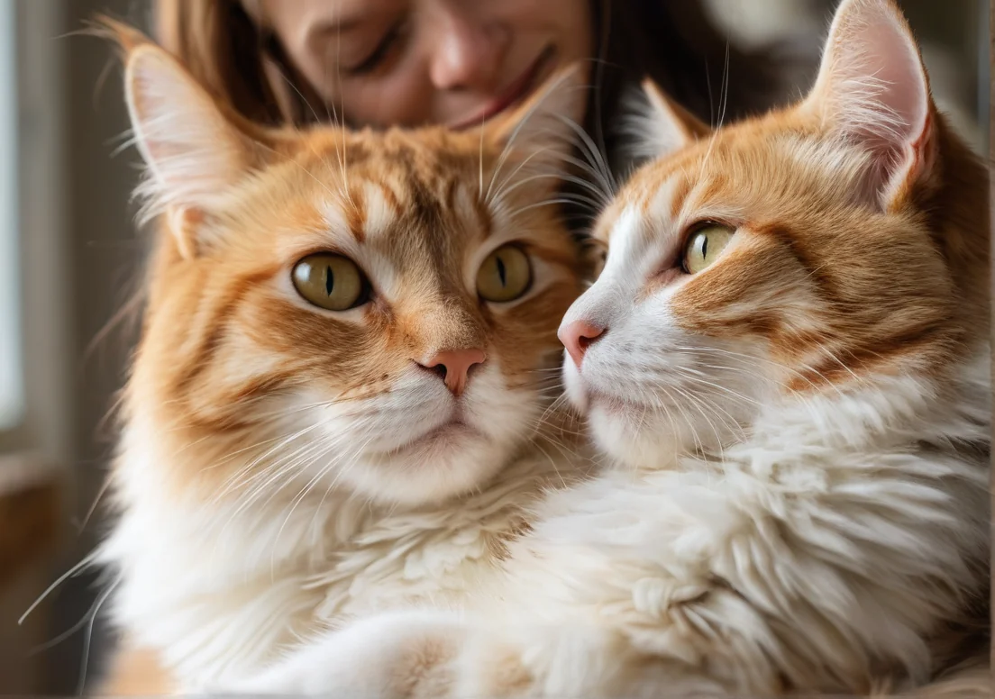 a woman and her cat are looking at each other cat's eyes