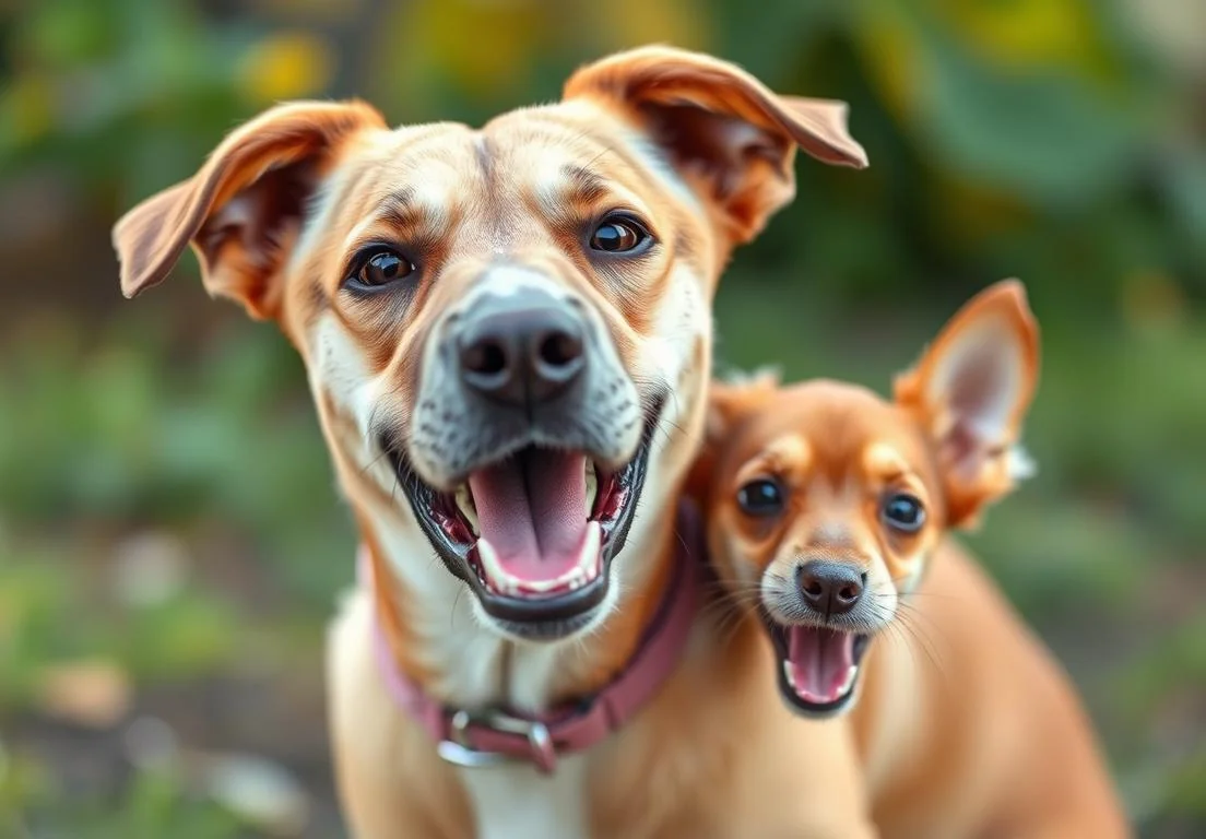 two dogs are looking at the camera with their mouths open and their mouths open