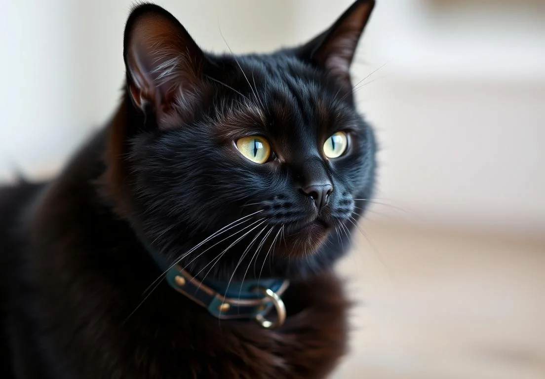 a black cat sitting on the floor looking up at something to the camera