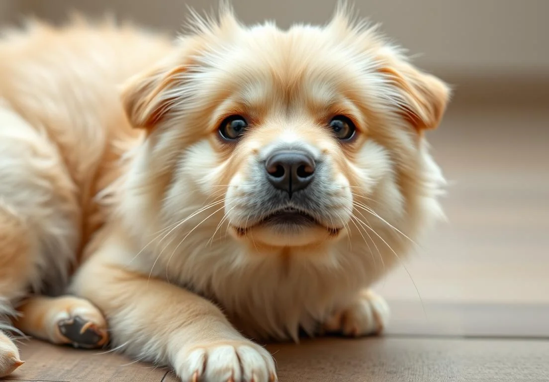 a small dog laying on the floor with its paws on it's face