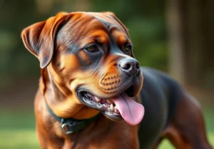 a brown and black dog with its tongue out and its tongue hanging out