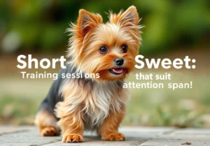 a small dog sitting on top of a stone floor with the words short, sweet, sweet