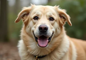 A brown dog with a black nose and collar.